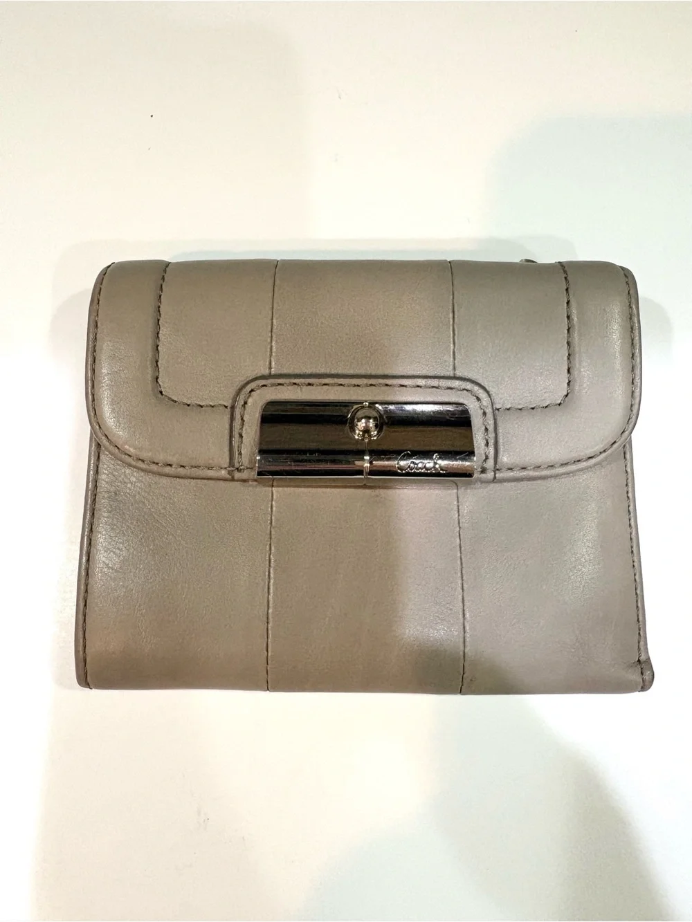 Vintage Coach Gray/Taupe Leather Kristin Wallet with Silver-Tone Hardware